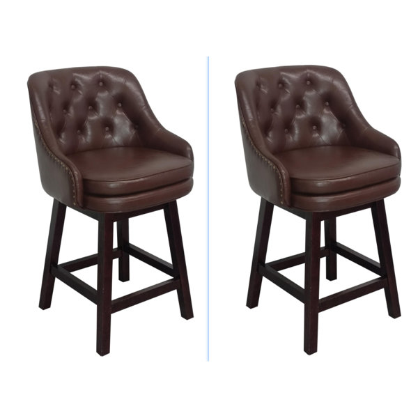Bloomsbury Market Chelsen Upholstered ButtonTufted Barstool With Solid